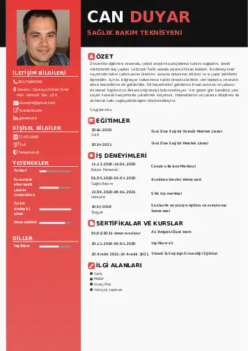 Hasta Bakıcı Cv Örnekleri cv indir